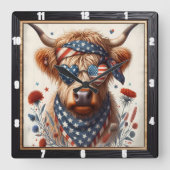 Patriotische Hochlandkuhherzenwand Quadratische Wanduhr (Vorderseite)