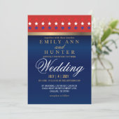Patriotische Hochzeit in Rot, Weiß und Blau Einladung (Stehend Vorderseite)