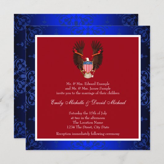 Patriotische Hochzeit in Rot, Weiß und Blau Einladung (Vorne/Hinten)