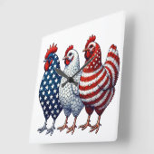 Patriotische Hühner Quadratische Wanduhr (Winkel)