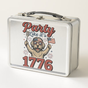 Patriotische Hund Party wie Es ist 1776 Vintage-Sh Metall Brotdose