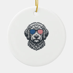 Patriotische Hunde-Sonnenbrille Vintage Keramik Ornament