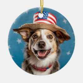 Patriotische Hundeverzierung - Adorable Red, White Keramik Ornament