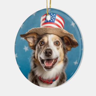 Patriotische Hundeverzierung - Adorable Red, White Keramik Ornament