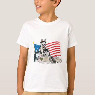Patriotische Husky-Familie T-Shirt