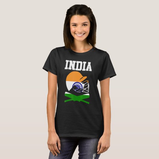 Patriotische Indische Cricket-Spieler Cricketspiel T-Shirt (Vorne ganz)