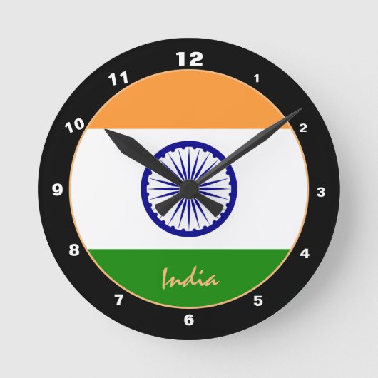 Patriotische Indische Flagge, Indien trendy Zuhaus Runde Wanduhr (Vorderseite)