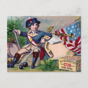 Patriotische Jungenflagge Vintage Kunst des Revolu Postkarte