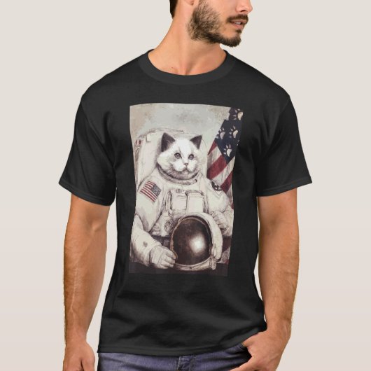 patriotische katronautische Katzenastronaut tief i T-Shirt (Vorderseite)