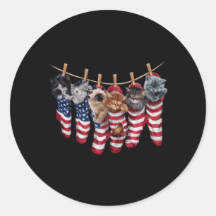Patriotische Kätzchen in amerikanischen Flaggen-So Runder Aufkleber