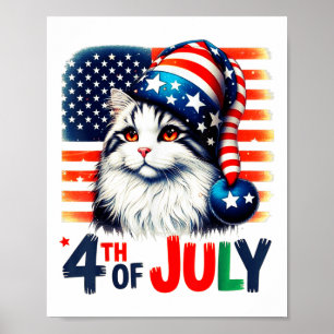 Patriotische Katze 4. Juli Amerikanische Flagge Fu Poster