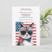 Patriotische Katze 4. Juli Einladungen (Stehend Vorderseite)