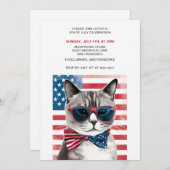 Patriotische Katze 4. Juli Einladungen (Vorne/Hinten)
