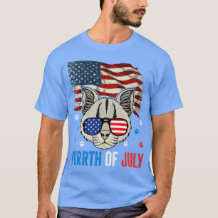 Patriotische Katze 4. Juli USA Flaggensonnenbrille T-Shirt
