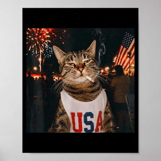 Patriotische Katze am 4. Juli, die Zigarette rauch Poster (Vorne)