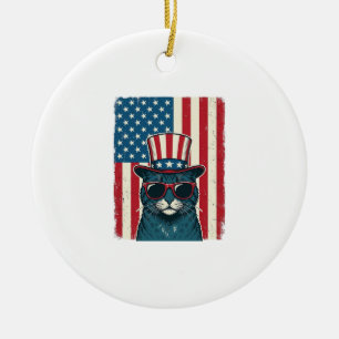 Patriotische Katze Flagge Vintage Gravur Shirt Des Keramik Ornament