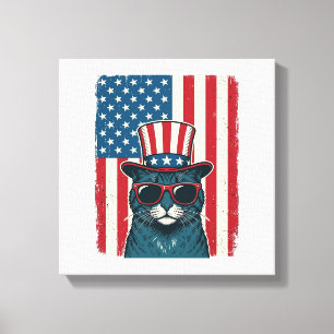 Patriotische Katze Flagge Vintage Gravur Shirt Des Leinwanddruck