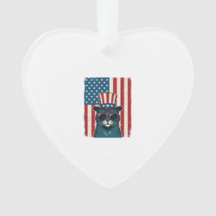 Patriotische Katze Flagge Vintage Gravur Shirt Des Ornament