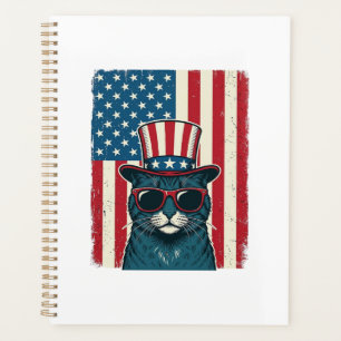 Patriotische Katze Flagge Vintage Gravur Shirt Des Planer