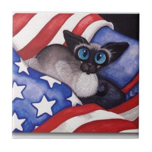 Patriotische Katze Fliese