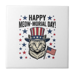 Patriotische Katze Meow-Morial Tag Vintage Vektor Fliese