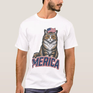 Patriotische Katze Merica Vintage Gravur Shirt Des