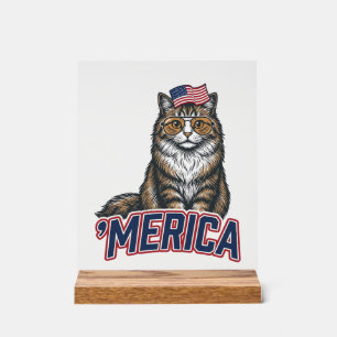 Patriotische Katze Merica Vintage Gravur Shirt Des Acrylschild