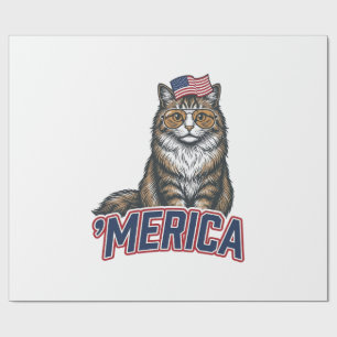Patriotische Katze Merica Vintage Gravur Shirt Des Geschenkpapier