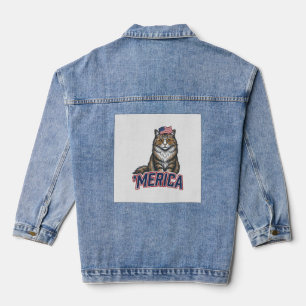 Patriotische Katze Merica Vintage Gravur Shirt Des Jeansjacke