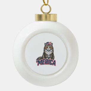 Patriotische Katze Merica Vintage Gravur Shirt Des Keramik Kugel-Ornament