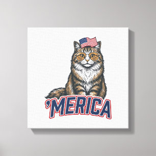Patriotische Katze Merica Vintage Gravur Shirt Des Leinwanddruck
