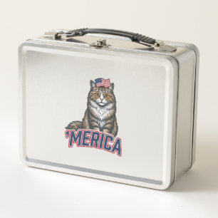 Patriotische Katze Merica Vintage Gravur Shirt Des Metall Brotdose