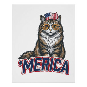 Patriotische Katze Merica Vintage Gravur Shirt Des Poster