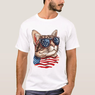 Patriotische Katze mit amerikanischer Flag-Sonnenb T-Shirt