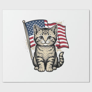Patriotische Katze mit amerikanischer Flagge Vinta Geschenkpapier