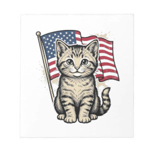 Patriotische Katze mit amerikanischer Flagge Vinta Notizblock
