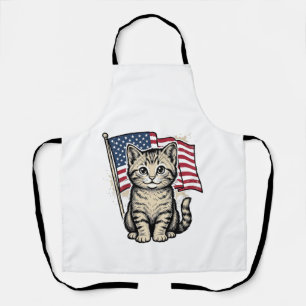 Patriotische Katze mit amerikanischer Flagge Vinta Schürze