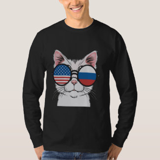 Patriotische Katze mit amerikanischer russischer B T-Shirt