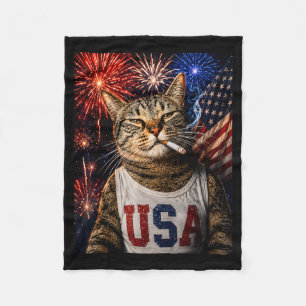 Patriotische Katze raucht Zigarette 250 Jahre zum Fleecedecke