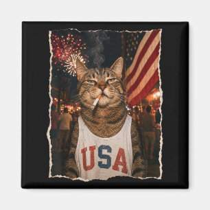 Patriotische Katze raucht Zigarette 250 Jahre zum Magnet