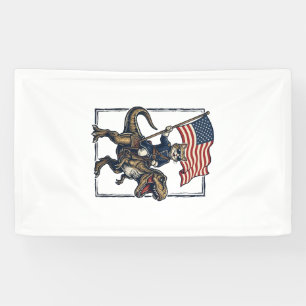 Patriotische Katze reitet auf Dinosaurier Vintage- Banner