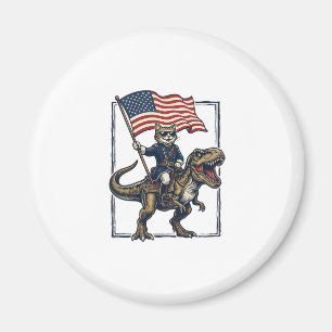 Patriotische Katze reitet auf Dinosaurier Vintage- Magnet