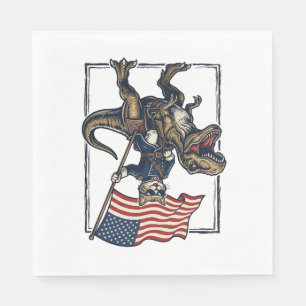 Patriotische Katze reitet auf Dinosaurier Vintage- Serviette