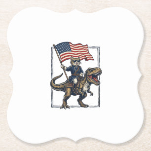 Patriotische Katze reitet auf Dinosaurier Vintage- Untersetzer