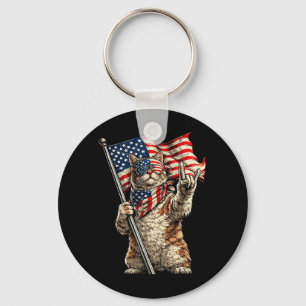 Patriotische Katze Rockt Amerikanische Flagge USA Schlüsselanhänger