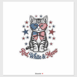 Patriotische Katze Rot Weiß und Miauen Vintage-Des Aufkleber
