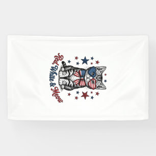 Patriotische Katze Rot Weiß und Miauen Vintage-Des Banner