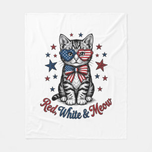 Patriotische Katze Rot Weiß und Miauen Vintage-Des Fleecedecke