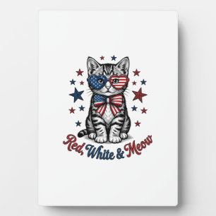 Patriotische Katze Rot Weiß und Miauen Vintage-Des Fotoplatte