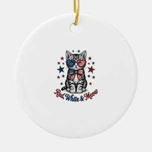 Patriotische Katze Rot Weiß und Miauen Vintage-Des Keramik Ornament